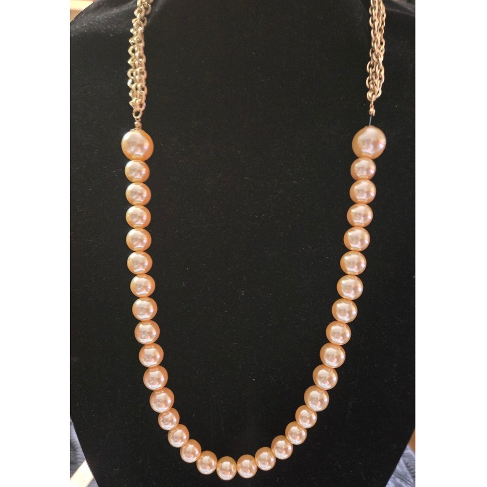 Elegant Gold Tone Faux Pearl Necklace Layered Chain Statement Jewelry